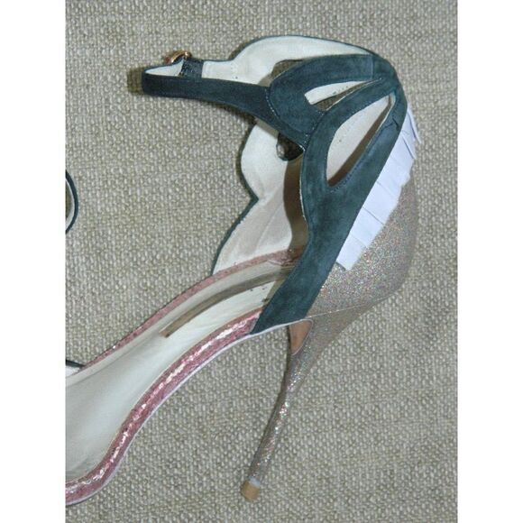 Sophia Webster‎ Black Suede  Gold Sparkle Evangeline Sandals Size 40.5 EU  10 US - Picture 10 of 12